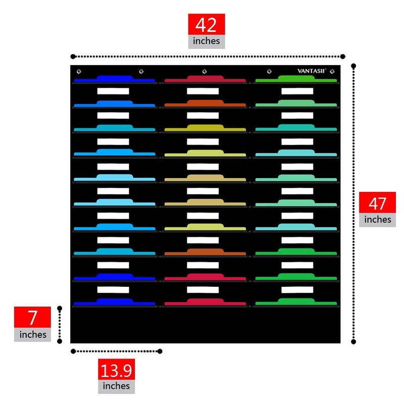 Vantasii Organization Center Pocket Chart, Wall File Organizer Folder with 30 File Pockets, 30 Dry-Erase Cards Plus 5 Over The Door Hooks and 8 Wall Hooks, 47 X 42 inch - Image 2